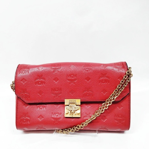 MCM Red Crossbody Bag with Gold Chain